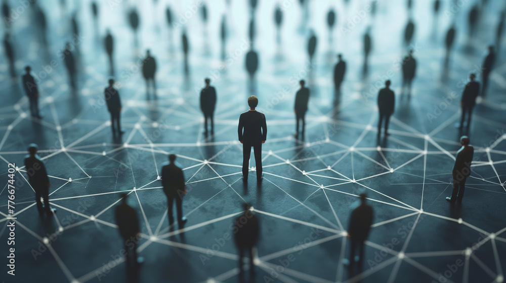 Aufkleber he leader is connected with employees by a wide network of lines. at the center of a complex large s