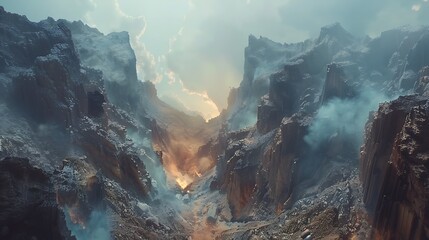 Zoom out to reveal the grandeur of a sprawling canyon - obrazy, fototapety, plakaty