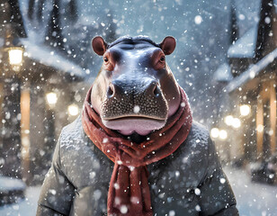 Snow-kissed Hippo in Holiday Town	