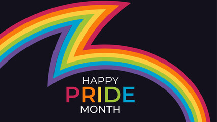 Pride Month, lgbt pride banner with rainbow text, typography, clipart, template, theme for t shirt, stickers, background, banner, poster, greeting card, print ads, signs, USA. vector illustration