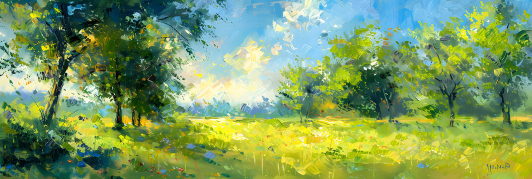 Impressionist-Style Panorama: The Serene Embroidery of Nature's Palette