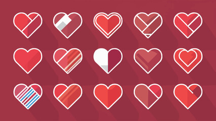 Simple Flat Vector Set of Red Heart Icons Illustration