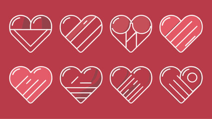 Simple Flat Vector Set of Red Heart Icons Illustration