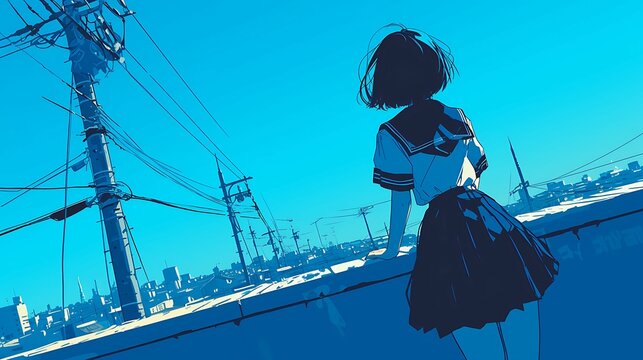 女子高生の後ろ姿　AI生成画像