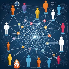 Illustrate the importance of social support by depicting a web of interconnected people offering comfort and companionship to someone in need.