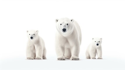 Cute polar bear family isolated on white background.