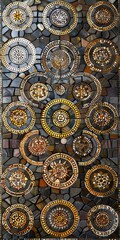 Fototapeta na wymiar Opulence of Byzantine mosaics, circle tiny metallic tessera, form sacred and imperial, glinting with wealth and spirituality of the medieval Byzantine Empire created with Generative AI Technology
