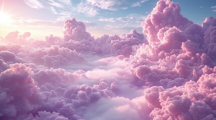 lavender bed cloud surreal art 3d rendering. cloudscape colourful dream.
