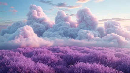Foto op Canvas lavender bed cloud surreal art 3d rendering. cloudscape colourful dream. © Jennifer