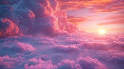 lavender bed cloud surreal art 3d rendering. cloudscape colourful dream. - obrazy, fototapety, plakaty