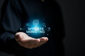 Affiliate marketing. Marketing strategies to advertise products and services. new business concept.