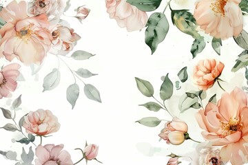 Delicate watercolor flowers and leaves, luxurious floral background, botanical illustration - obrazy, fototapety, plakaty