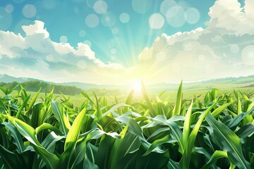 Lush green cornfield symbolizing sustainable agriculture and Earth Day, environmental concept illustration