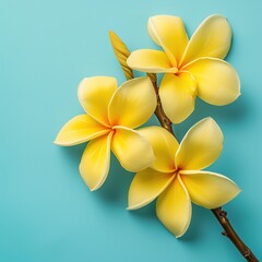 frangipani flower on a blue background