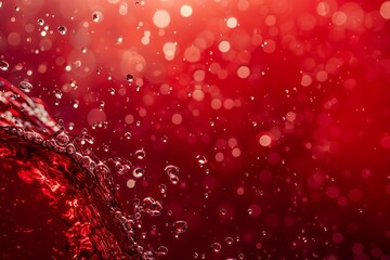 Closeup of red wine splashing with bubbles and foam, abstract wine texture background