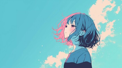 夏の空を眺める女の子　AI生成画像