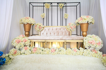 Beautiful wedding stage for malay wedding reception. Detail of wedding stage.