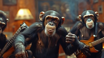 Monkey Business, Playful and humorous visuals featuring monkeys engaged in various business activities, representing creativity, agility, and adaptability