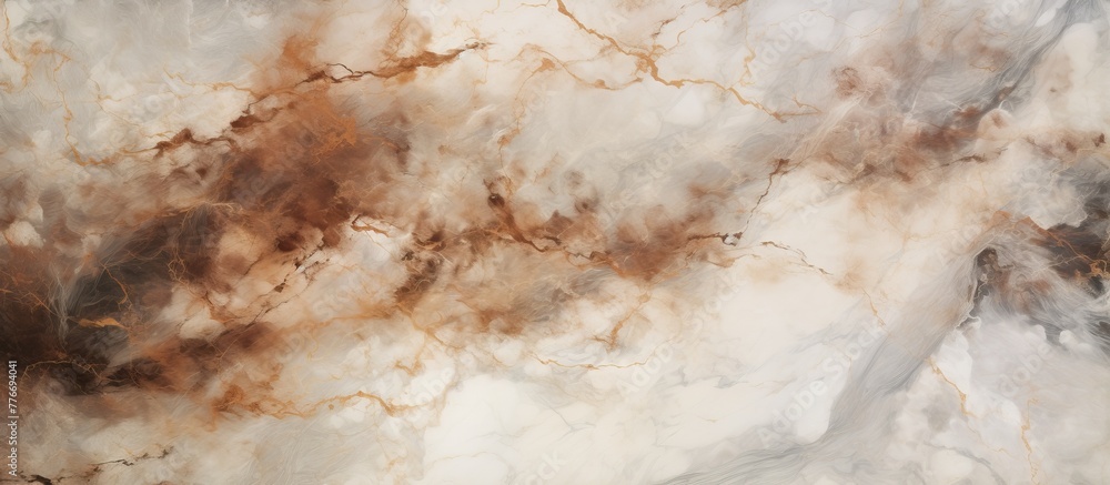 Poster detailed close-up view of a smooth surface made of marble featuring an intricate pattern of brown an