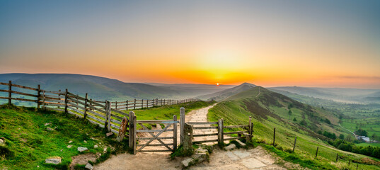 The Great Ridge at sunrise. Mam Tor hill in Peak District. United Kingdom  - 776694278