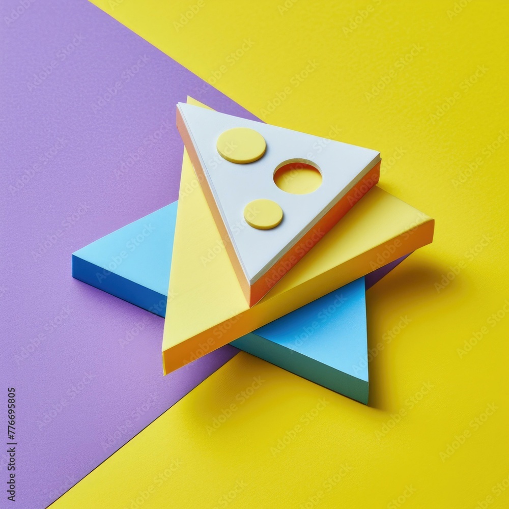 Poster a colorful triangle with a hole in it on top of another. generative ai.