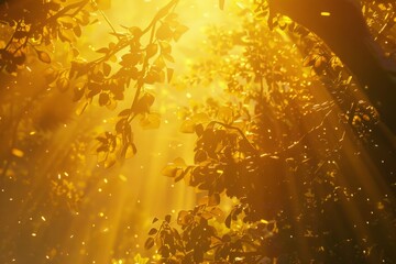 A warm, golden sunlight texture, filtering through the leaves of forests, creating a magical and inviting atmosphere created with Generative AI Technology
