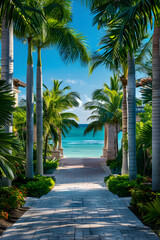 Fototapeta na wymiar Tropical Enchantment: A Glimpse into a Luxury Beach Resort in Paradise