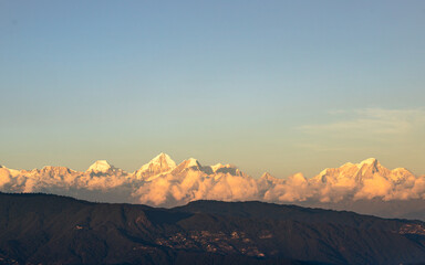 Naklejka na ściany i meble morning view of snow coverd mountain range in Nepal.