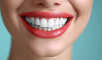 Snow-white smile of an attractive young woman, dental advertising