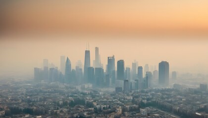 Fototapeta premium City skyline shrouded in smog with poor air quality, global pollution, environmental pollution, climate change