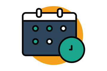 schedule icon. calendar with clock. icon related to action plan, business. flat line icon style. business element illustration