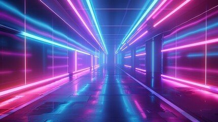 Futuristic Odyssey Illustration of Glowing Lines and Neon Lights in Virtual Reality Tunnel