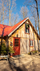 Sugar shack in a Quebec maple grove on a beautiful spring day - 776702208
