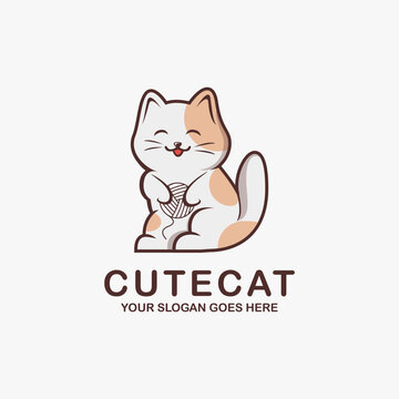 Cute kitten cat logo icon vector illustration on white background