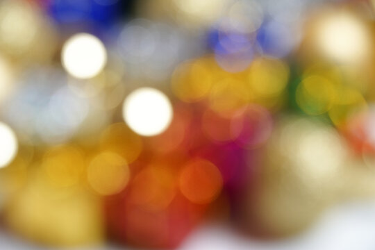 Abstract background of christmas decoration with bokeh defocused lights,Christmas decorations with ornaments and diffused lights.