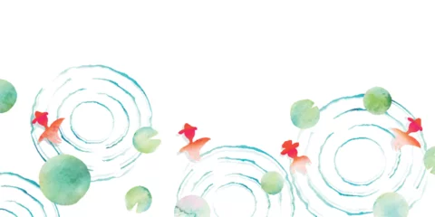 Tuinposter 金魚　朝顔　夏　和柄　背景  © J BOY