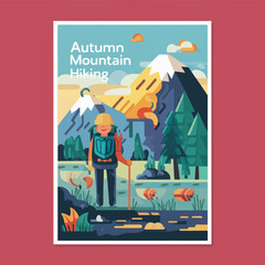 Fall Mountain Hiking: Vibrant Vector Poster