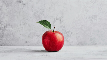 Roter Apfel mit Blatt steht auf dem Tisch