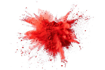 A succinct depiction of a red paint color powder festival explosion, isolated against a transparent background.	