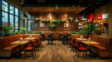 Interior of Booth Style Restaurant with Brown Interior