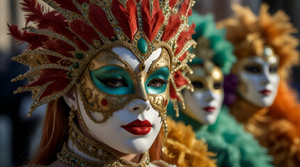 Maschere partecipanti al carnevale di Venezia .Generative AI