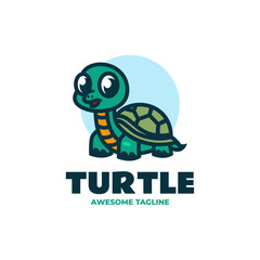 Vector Logo Illustration Turtle Mascot Cartoon Style.