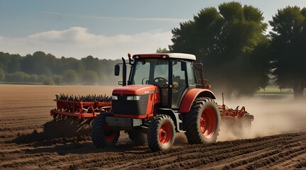 Farmer Driving Tractor With Plough Illustration .Generative AI