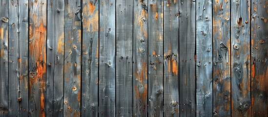 Weathered wooden fence with rusty and peeling paint - obrazy, fototapety, plakaty