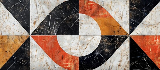 Close-up of modern black, orange, and white painting