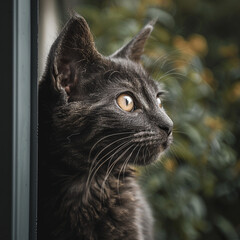 portrait of cat looking towards the street