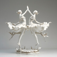 Graceful Ballet Dancers in Dynamic Flow: An Exquisite Porcelain Sculpture