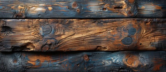 Wooden wall with worn paint close-up