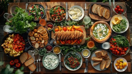 Fototapeta premium A table laden with wholesome, organic meals, a celebration of healthy eating, AI Generative