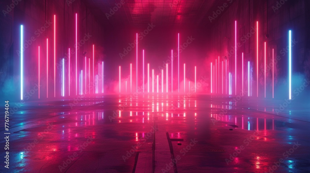 Poster an abstract representation of a sound wave, set against a backdrop of neon lights, creating an equal
